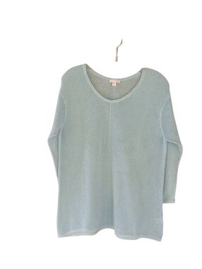 J. Jill Light Blue Scoop Neck Crochet Sweater Large